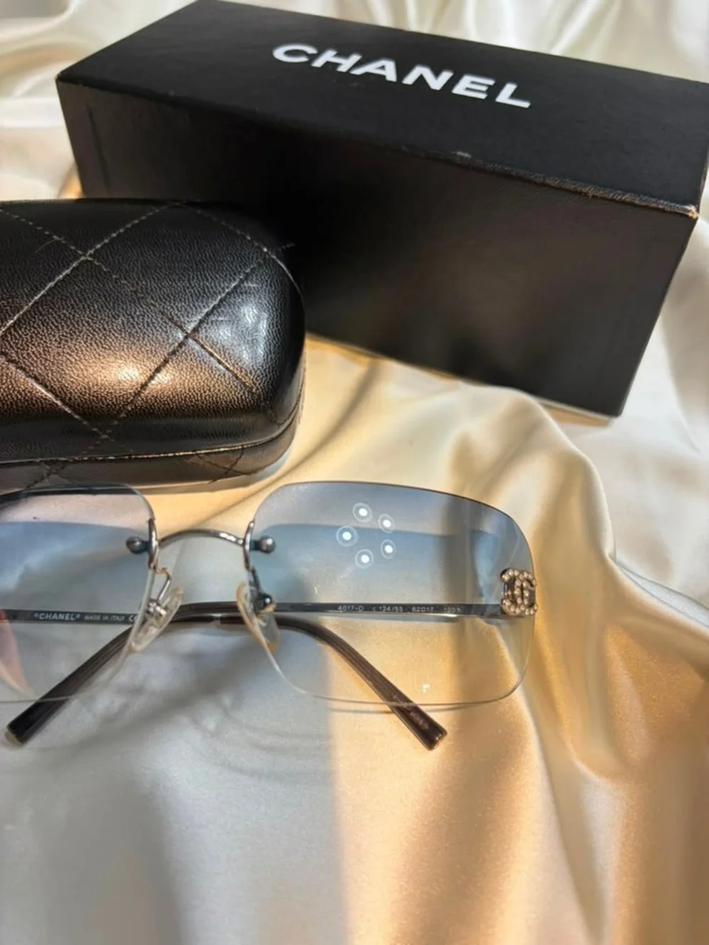 CHANEL Rimless Sunglasses with Light Blue Gradient Lenses